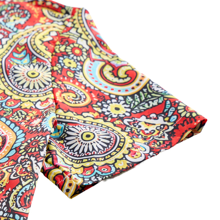 Chemise de camp à manches courtes à imprimé cachemire rouge funky - image 6