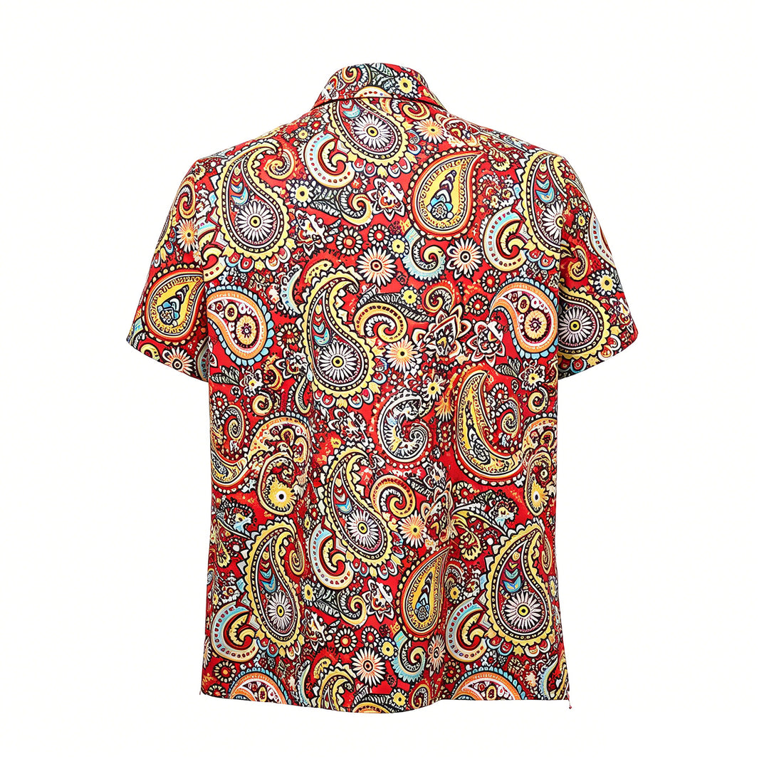 Chemise de camp à manches courtes à imprimé cachemire rouge funky - image 8