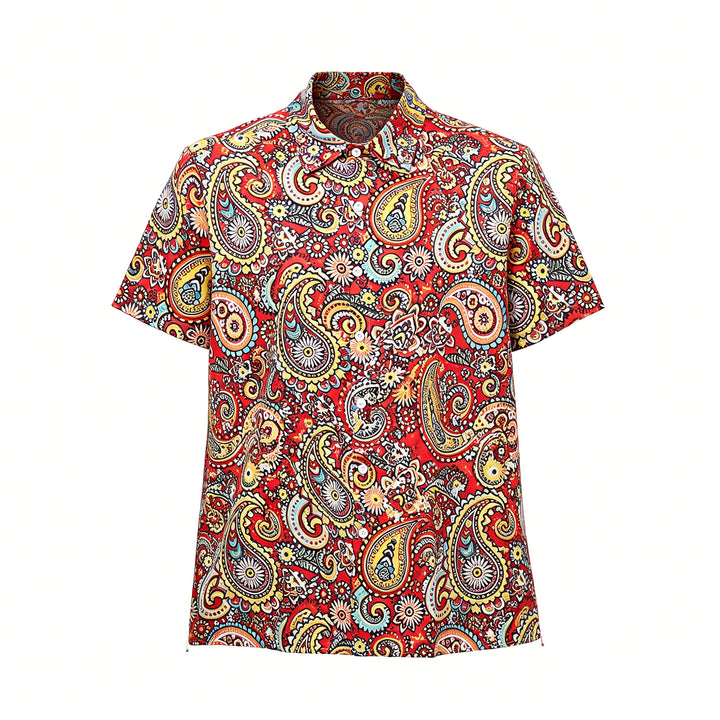Chemise de camp à manches courtes à imprimé cachemire rouge funky - image 7