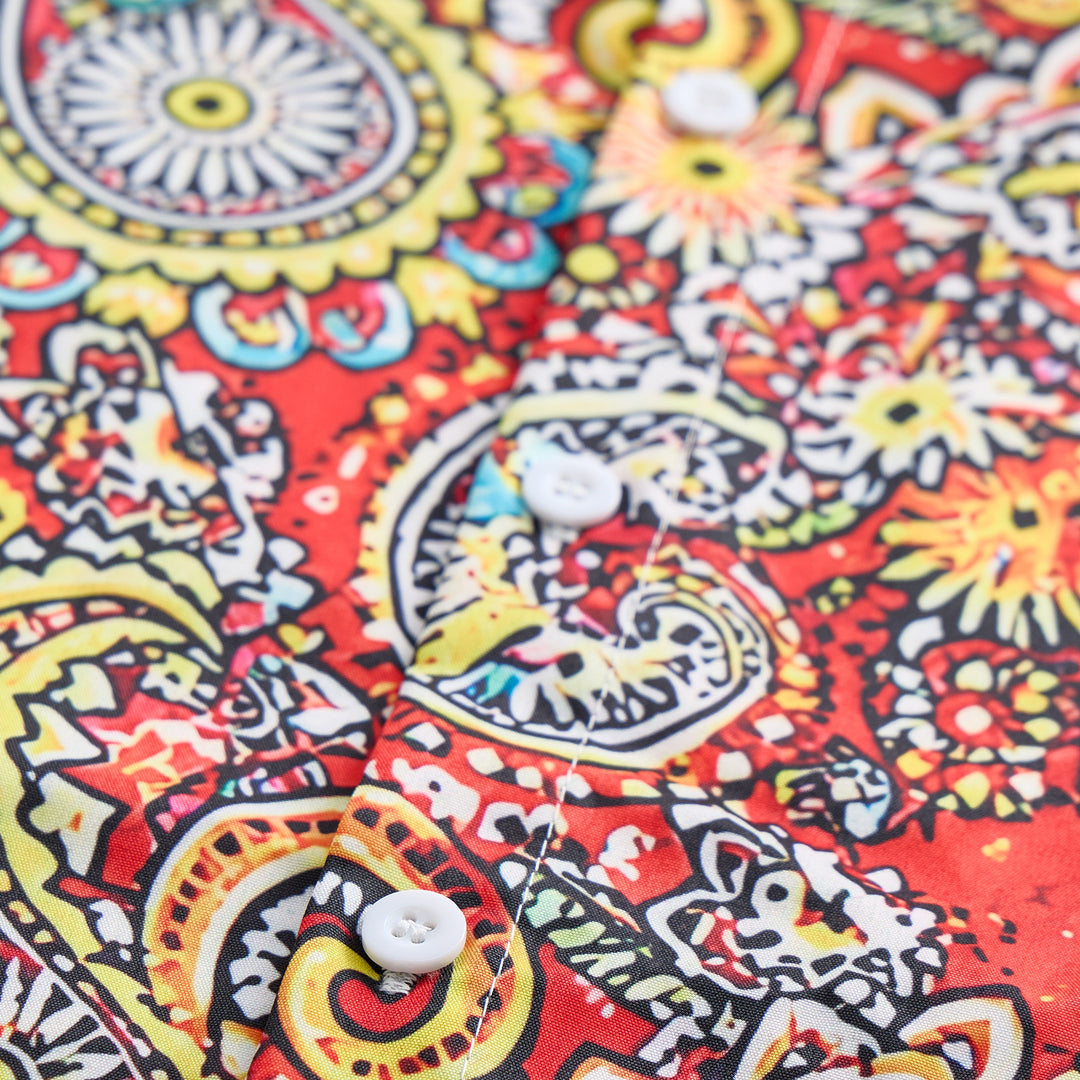 Chemise de camp à manches courtes à imprimé cachemire rouge funky - image 9