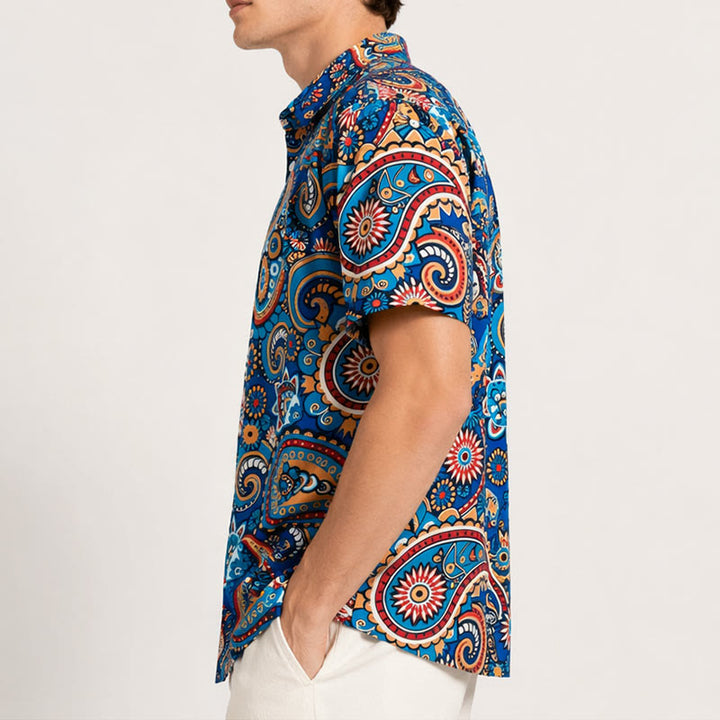 Chemise de vacances bohème turquoise à motif cachemire intégral - image 2