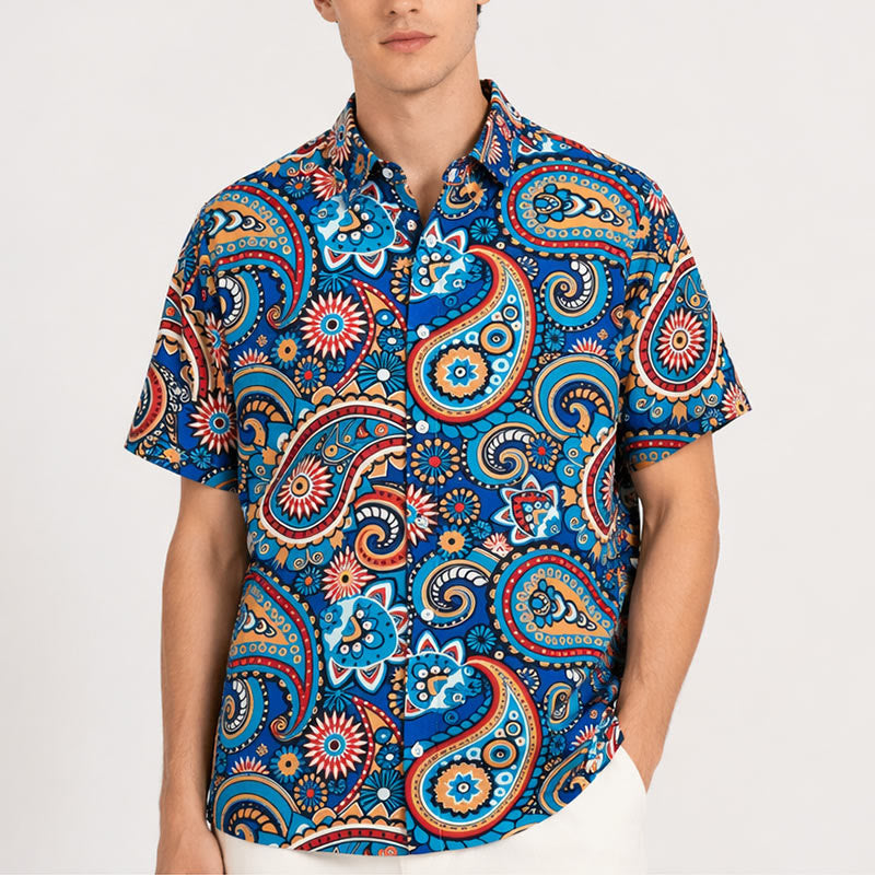 Chemise de vacances bohème turquoise à motif cachemire intégral - image 1