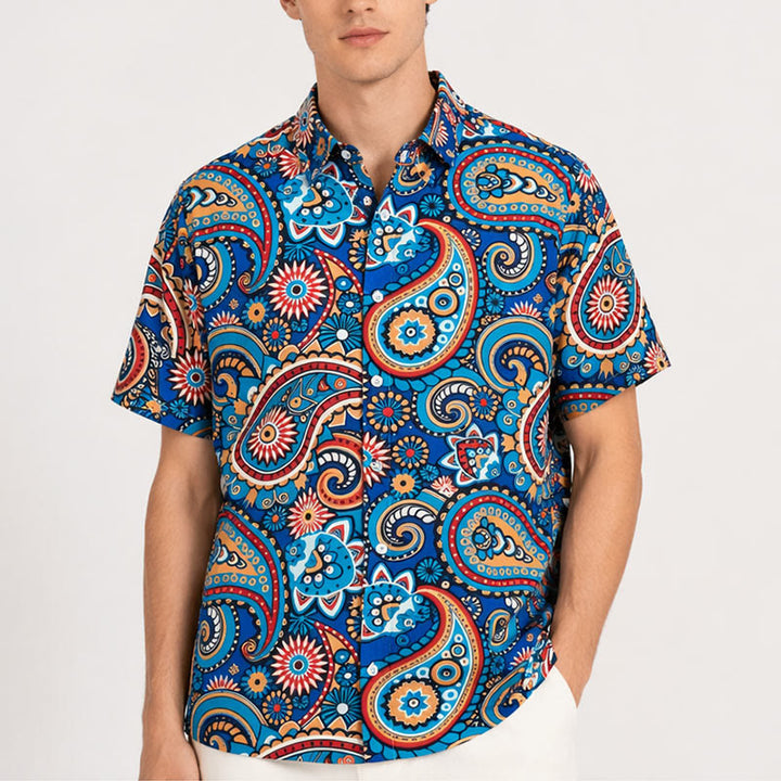 Chemise de vacances bohème turquoise à motif cachemire intégral - image 1