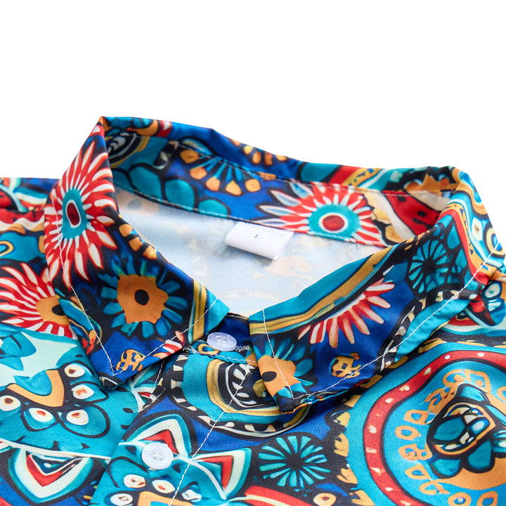 Chemise de vacances bohème turquoise à motif cachemire intégral - image 4