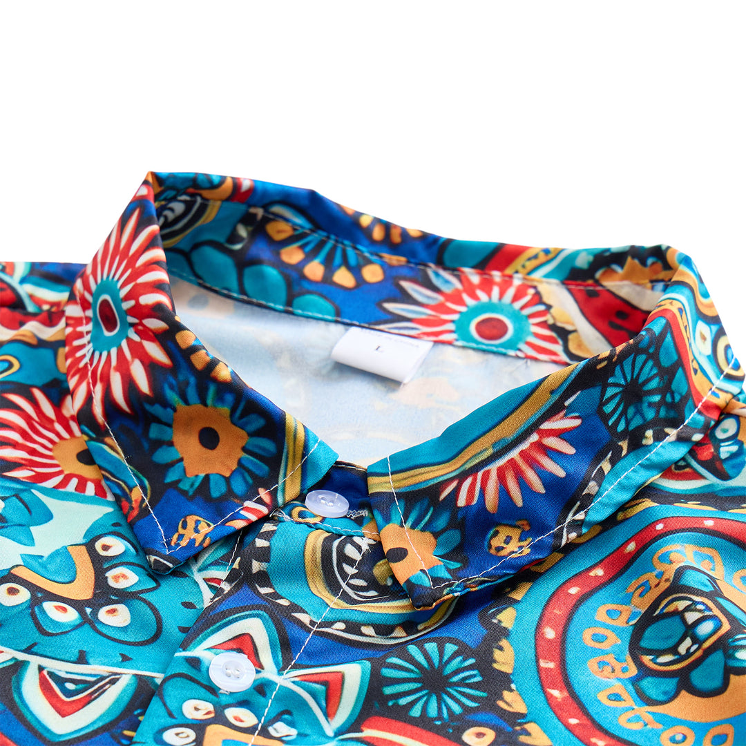 Chemise de vacances bohème turquoise à motif cachemire intégral - image 4