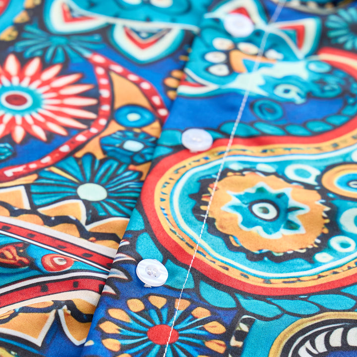 Chemise de vacances bohème turquoise à motif cachemire intégral - image 5