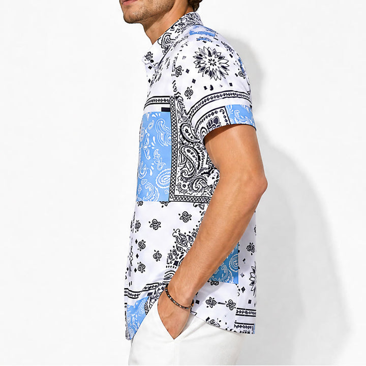 Chemise à imprimé cachemire patchwork bandana bleu et blanc - image 2