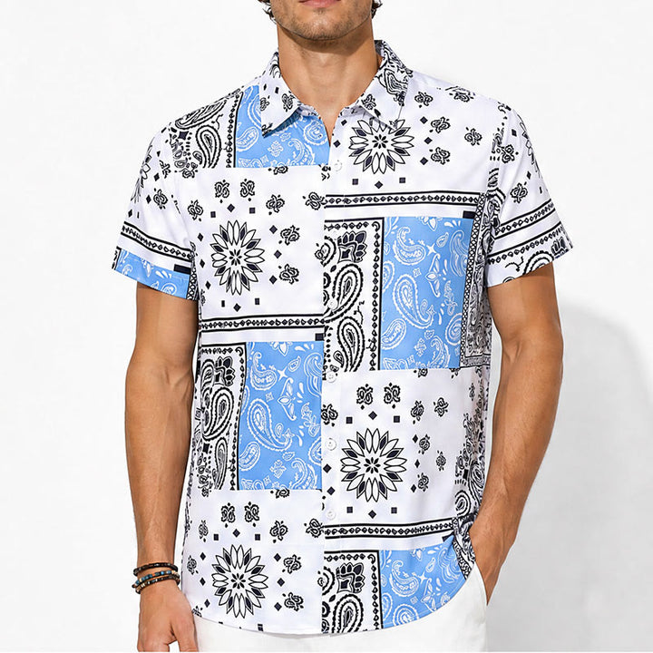 Chemise à imprimé cachemire patchwork bandana bleu et blanc - image 1