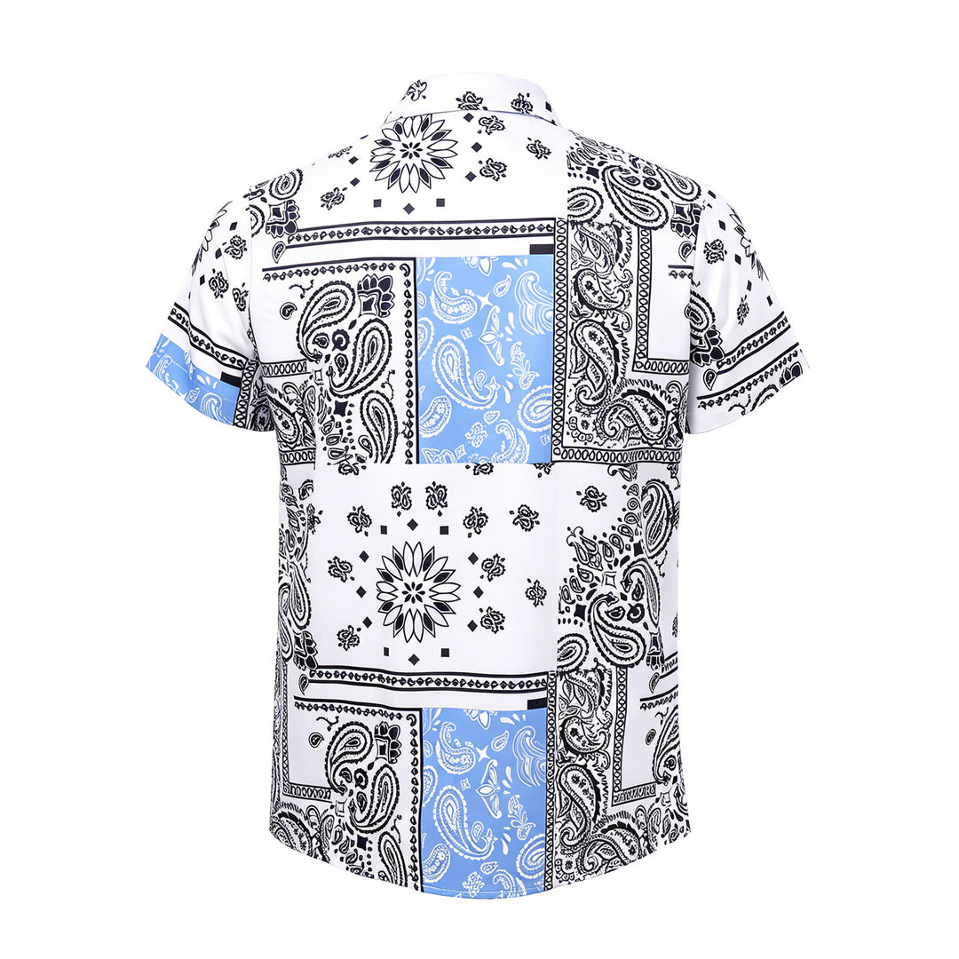 Chemise à imprimé cachemire patchwork bandana bleu et blanc - image 9