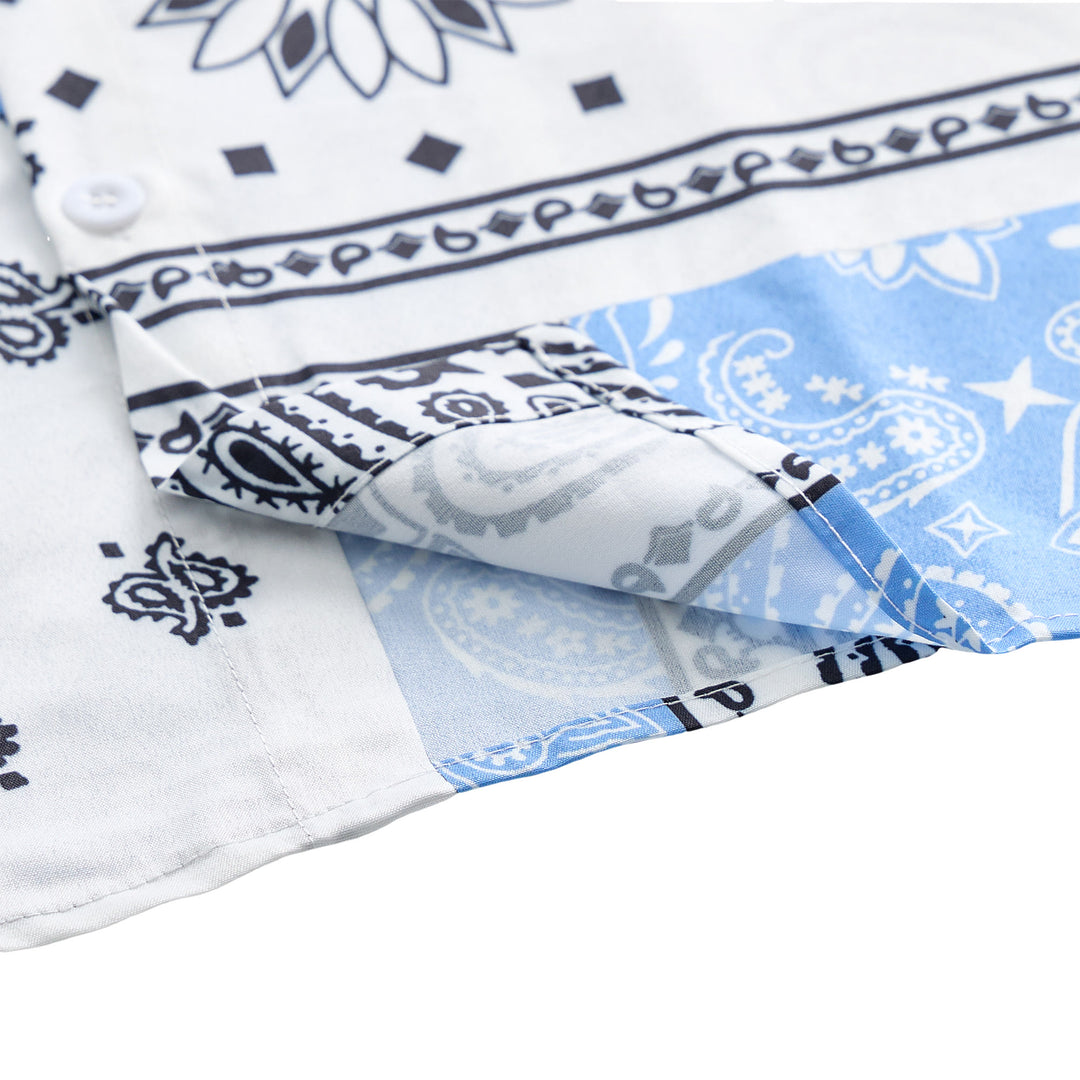 Chemise à imprimé cachemire patchwork bandana bleu et blanc - image 6