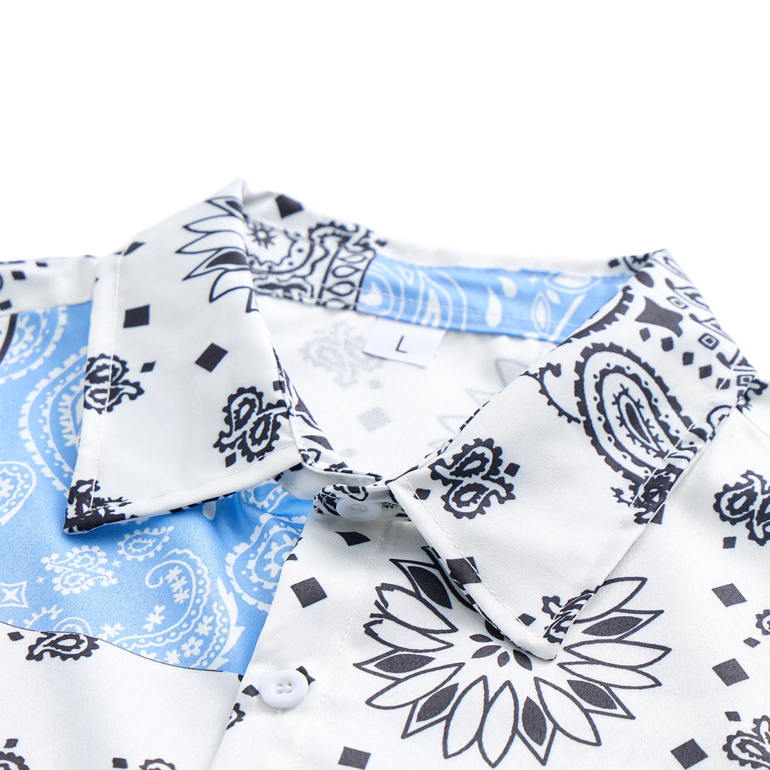 Chemise à imprimé cachemire patchwork bandana bleu et blanc - image 4