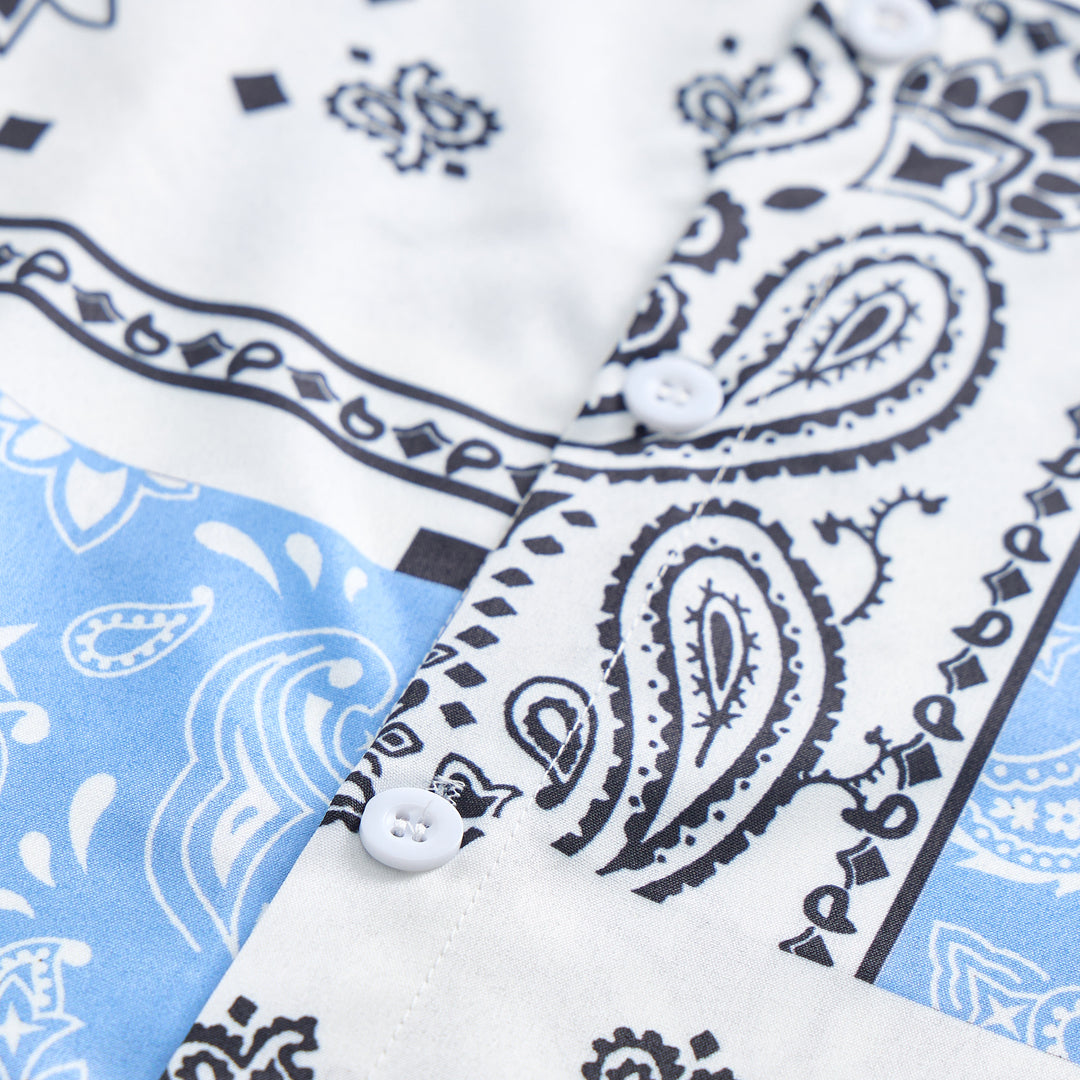 Chemise à imprimé cachemire patchwork bandana bleu et blanc - image 5