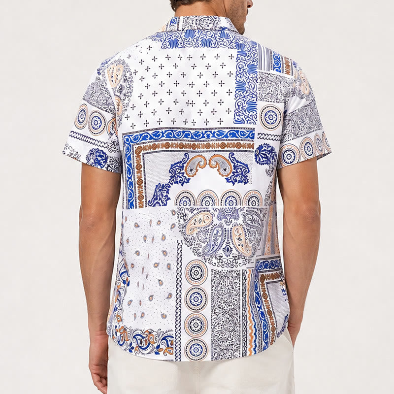 Chemise à imprimé patchwork géométrique et cachemire bleu et orange - image 3