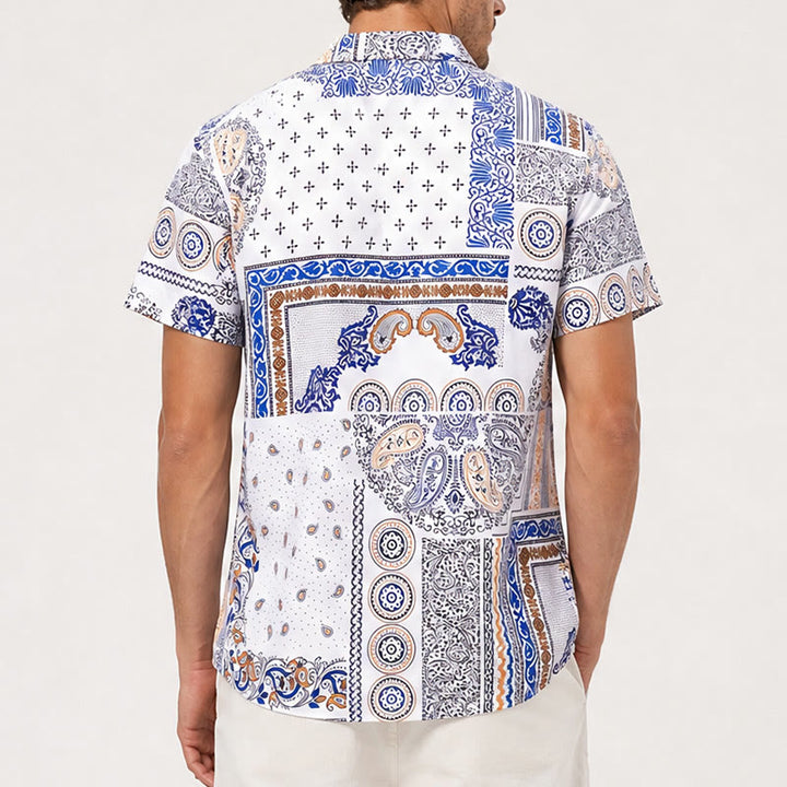 Chemise à imprimé patchwork géométrique et cachemire bleu et orange - image 3