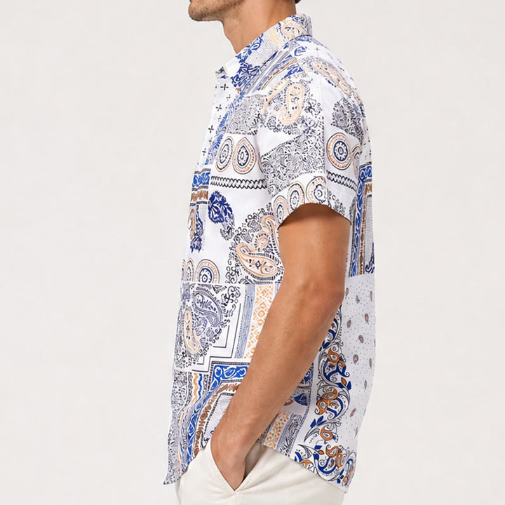 Chemise à imprimé patchwork géométrique et cachemire bleu et orange - image 2