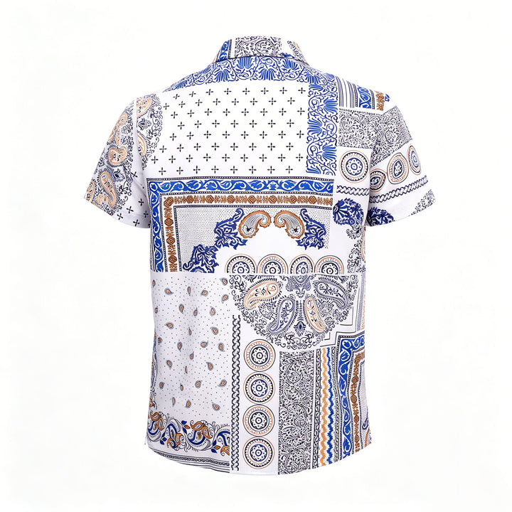 Chemise à imprimé patchwork géométrique et cachemire bleu et orange - image 9