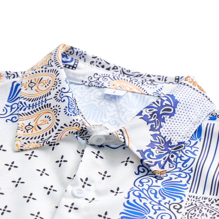 Chemise à imprimé patchwork géométrique et cachemire bleu et orange - image 4