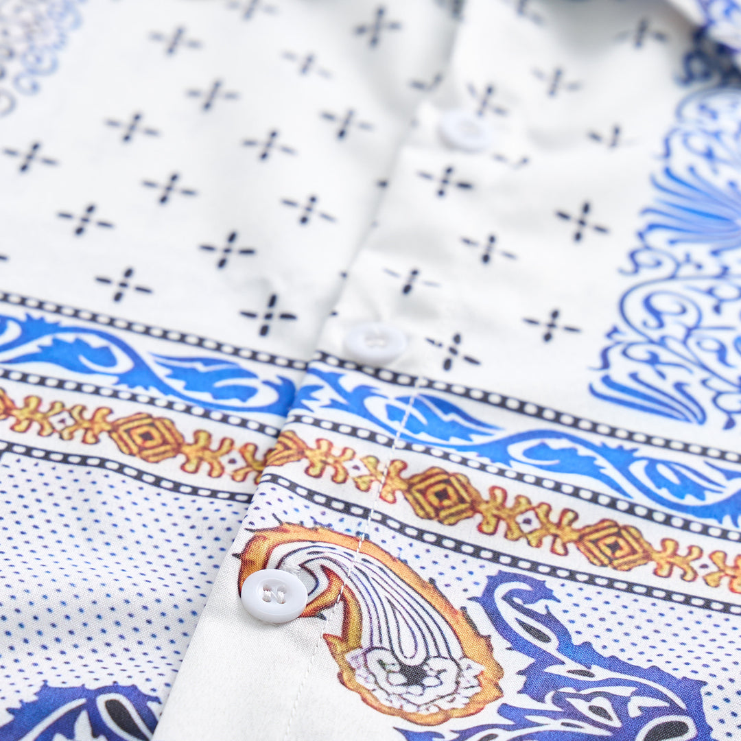 Chemise à imprimé patchwork géométrique et cachemire bleu et orange - image 5