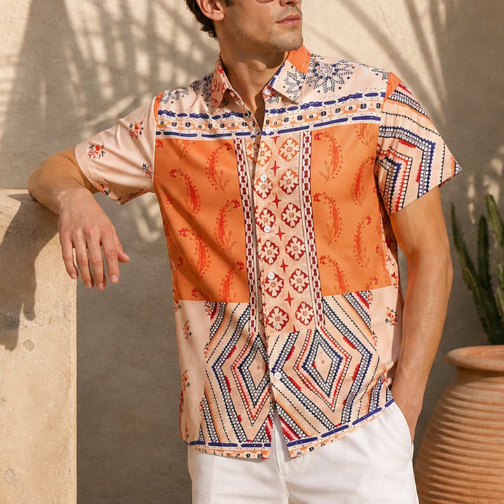 Chemise d'été à imprimé floral et géométrique dans des tons naturels - Tons terreux - 5XL - image 0