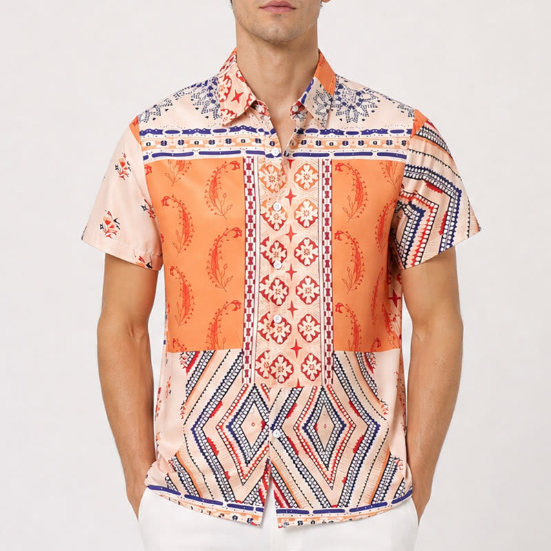 Chemise d'été à imprimé floral et géométrique dans des tons naturels - image 1