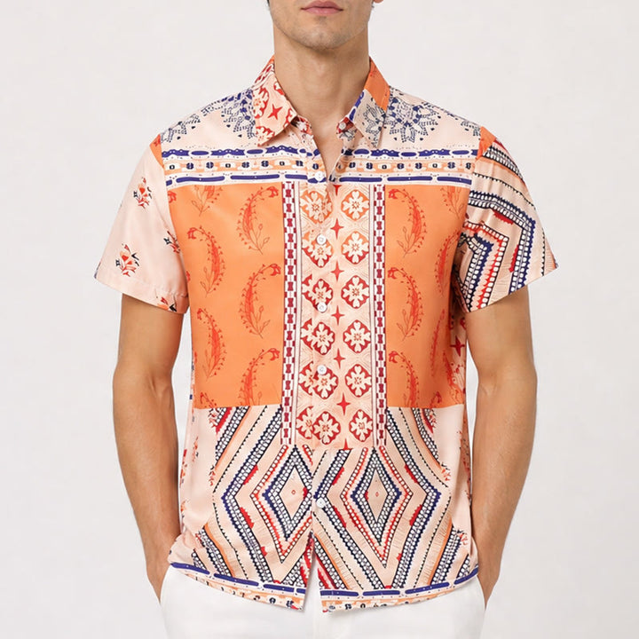 Chemise d'été à imprimé floral et géométrique dans des tons naturels - image 1