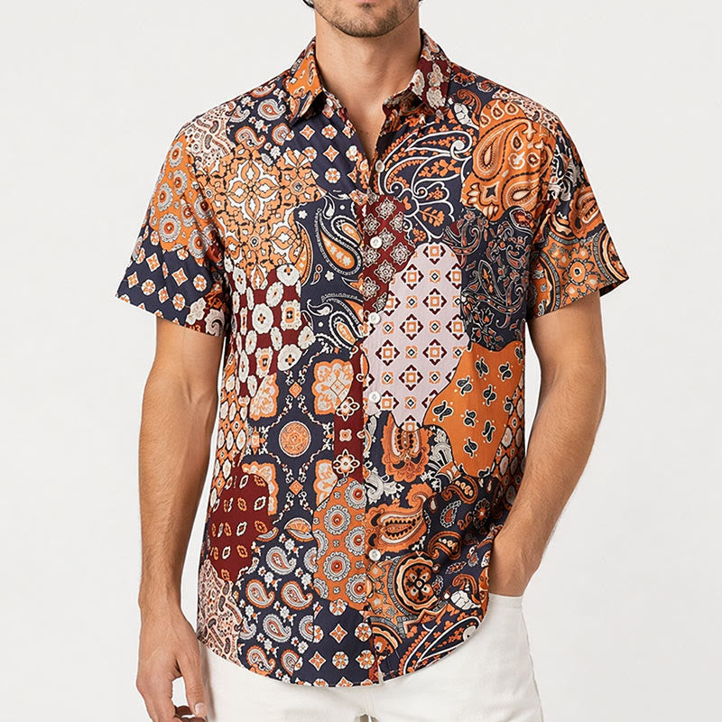 Chemise décontractée à imprimé cachemire patchwork marron foncé - image 1
