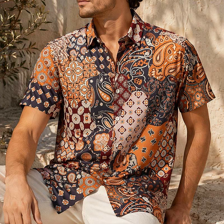 Chemise décontractée à imprimé cachemire patchwork marron foncé - Brun foncé - 5XL - image 0