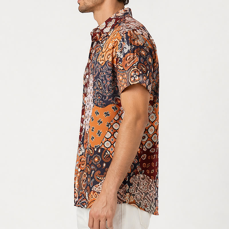 Chemise décontractée à imprimé cachemire patchwork marron foncé - image 3