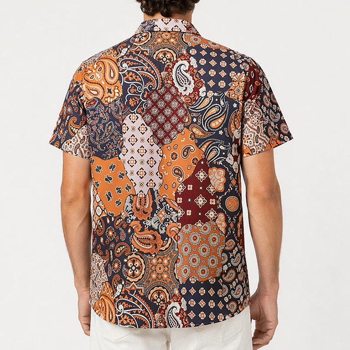 Chemise décontractée à imprimé cachemire patchwork marron foncé - image 2