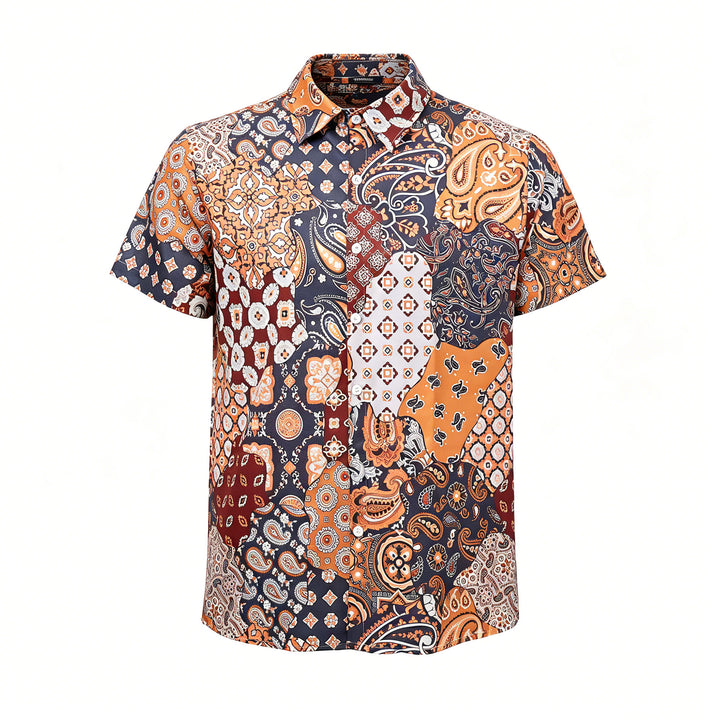 Chemise décontractée à imprimé cachemire patchwork marron foncé - image 9