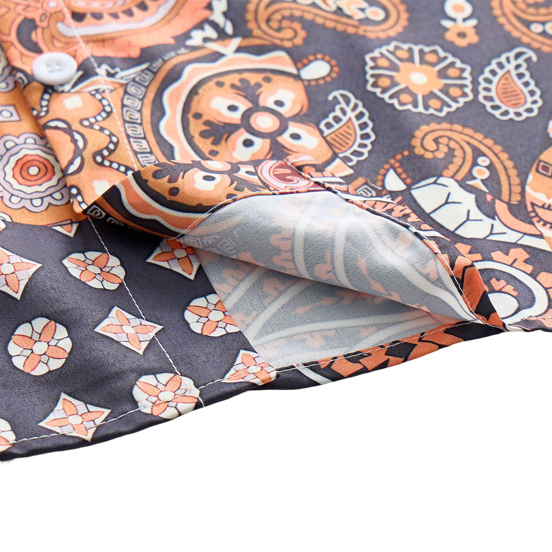 Chemise décontractée à imprimé cachemire patchwork marron foncé - image 7