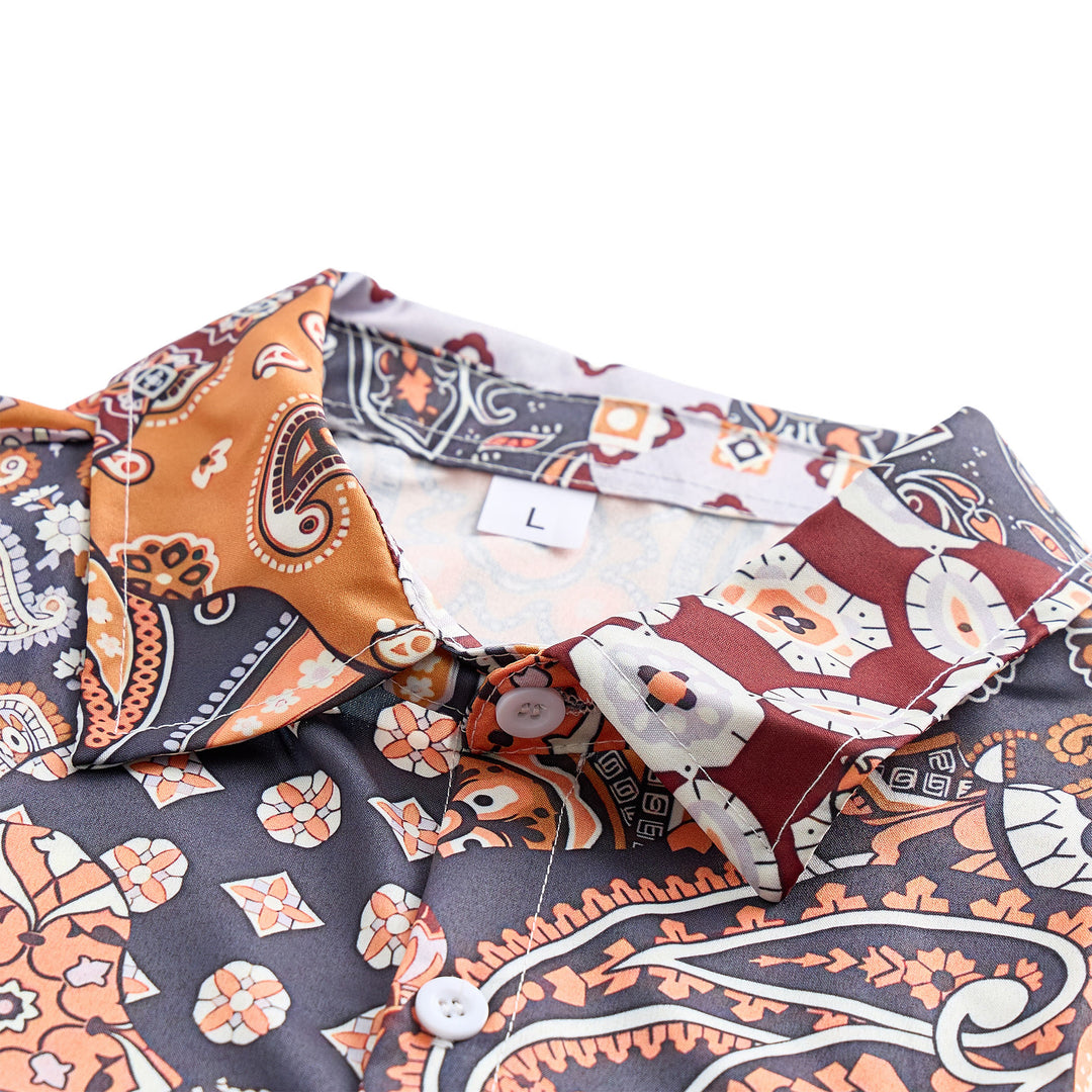 Chemise décontractée à imprimé cachemire patchwork marron foncé - image 4