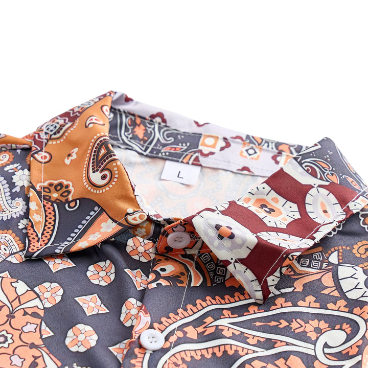 Chemise décontractée à imprimé cachemire patchwork marron foncé - image 4