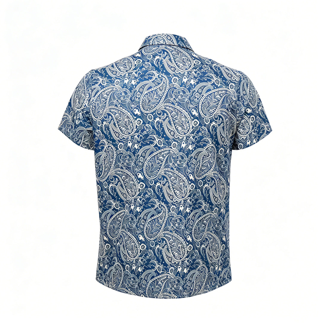 Chemise à manches courtes décontractée à imprimé cachemire bleu marine et beige - image 9