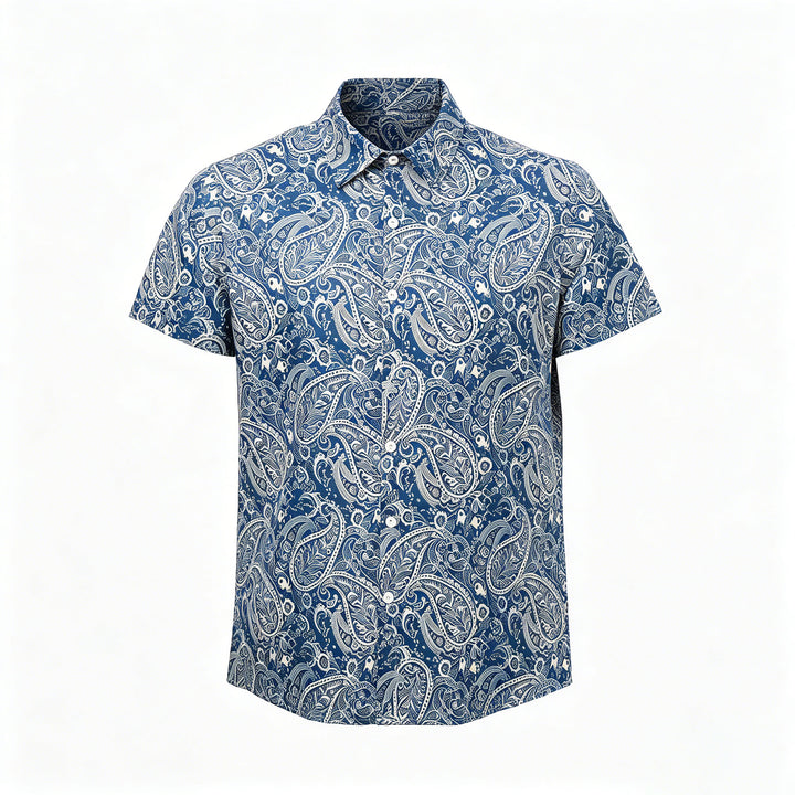 Chemise à manches courtes décontractée à imprimé cachemire bleu marine et beige - image 8