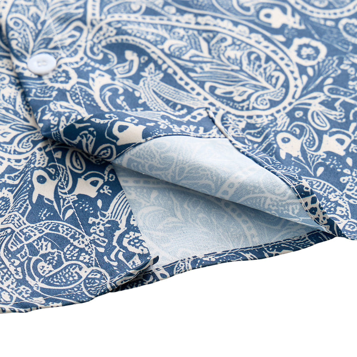 Chemise à manches courtes décontractée à imprimé cachemire bleu marine et beige - image 6