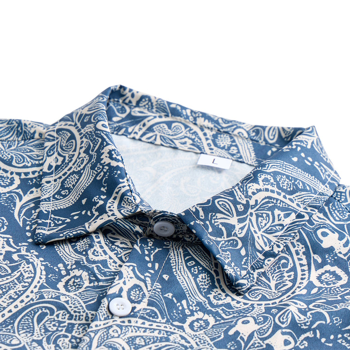 Chemise à manches courtes décontractée à imprimé cachemire bleu marine et beige - image 4