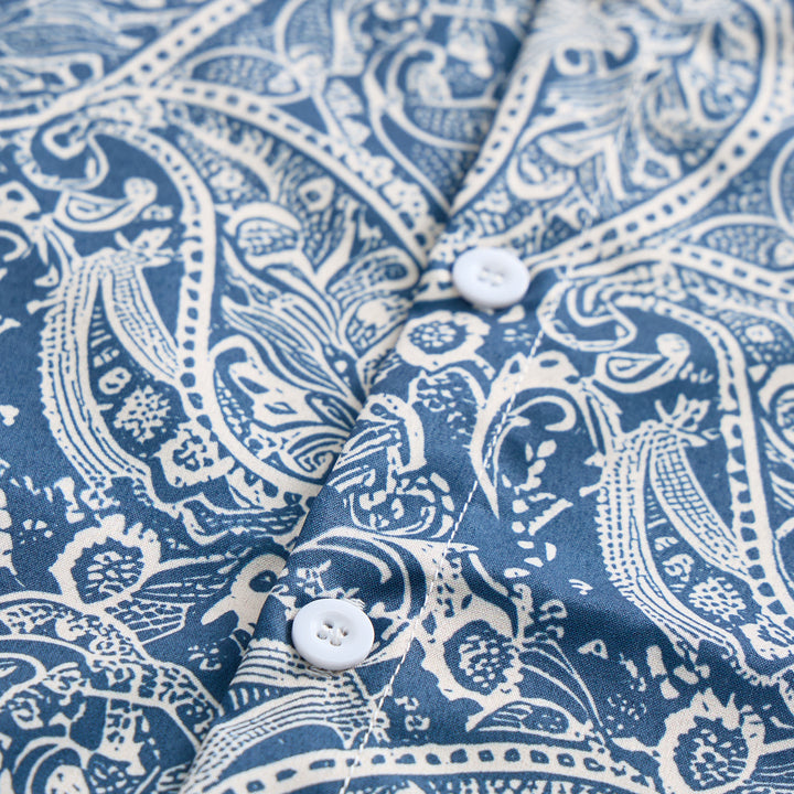 Chemise à manches courtes décontractée à imprimé cachemire bleu marine et beige - image 5