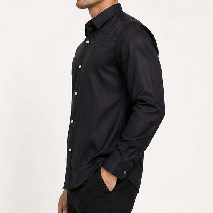 Chemise habillée western à empiècement imprimé floral noir pour homme - image 2
