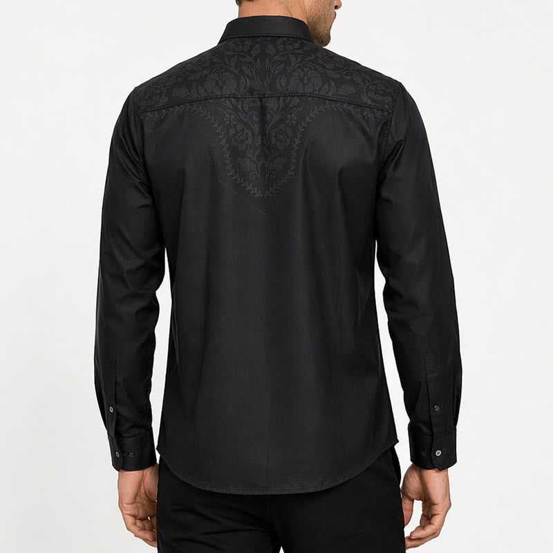 Chemise habillée western à empiècement imprimé floral noir pour homme - image 3
