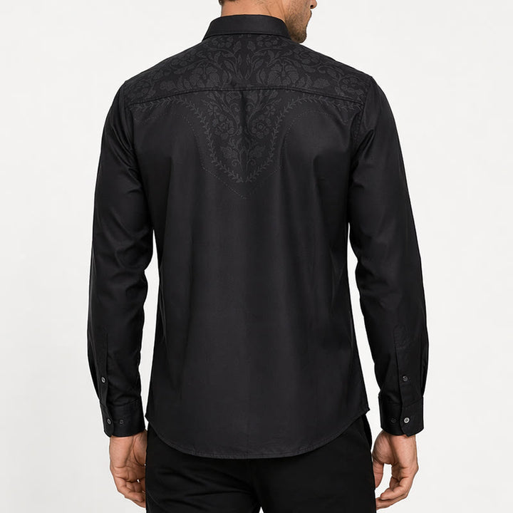 Chemise habillée western à empiècement imprimé floral noir pour homme - image 3