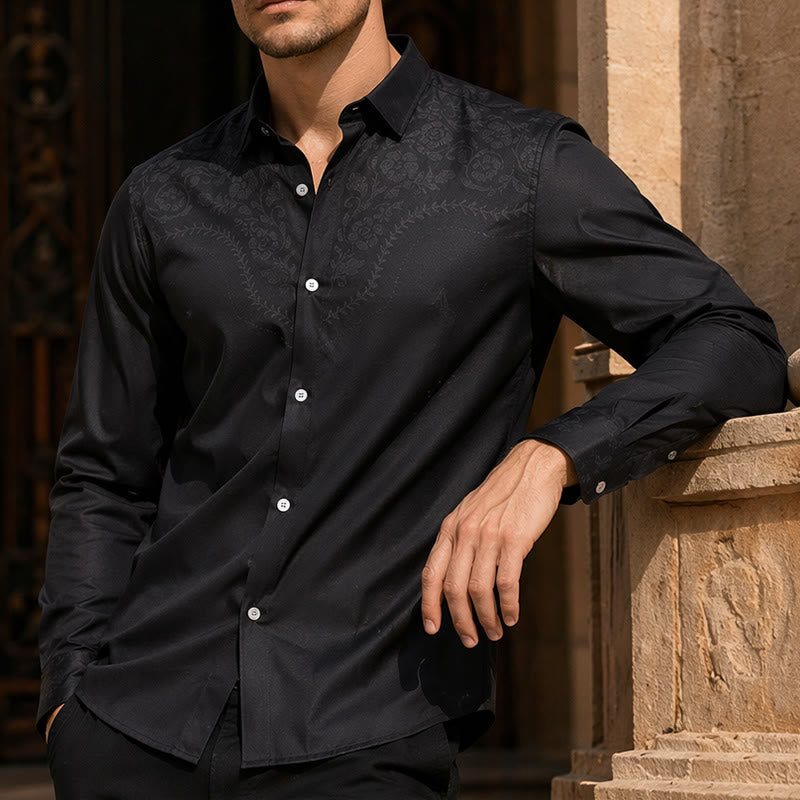 Chemise habillée western à empiècement imprimé floral noir pour homme - Noir - 6XL - image 0