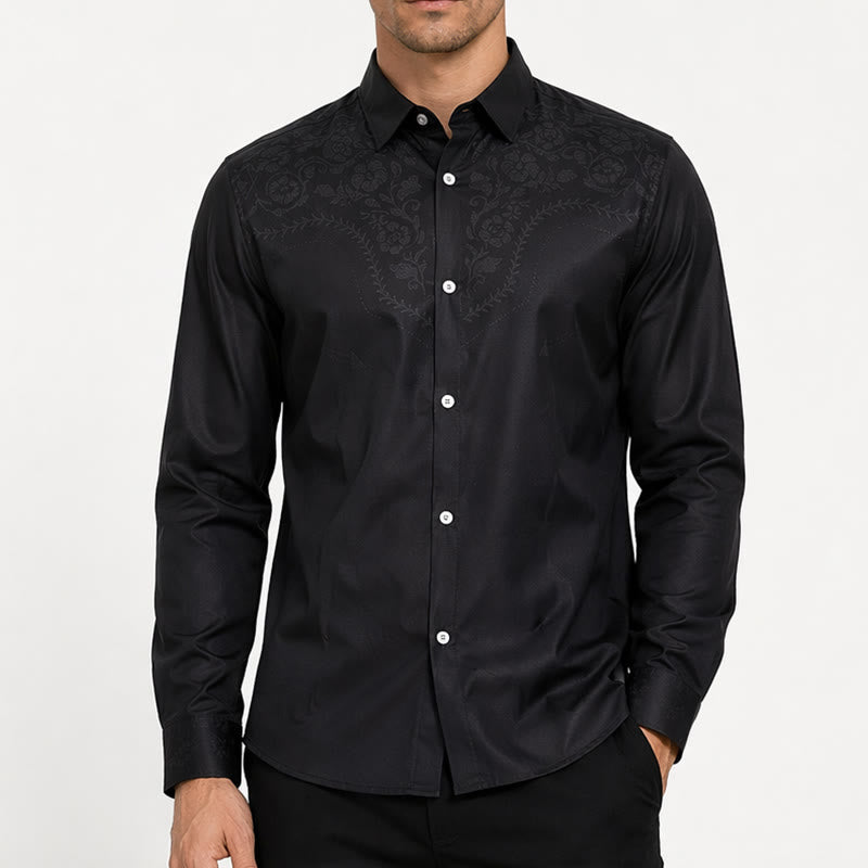 Chemise habillée western à empiècement imprimé floral noir pour homme - image 1