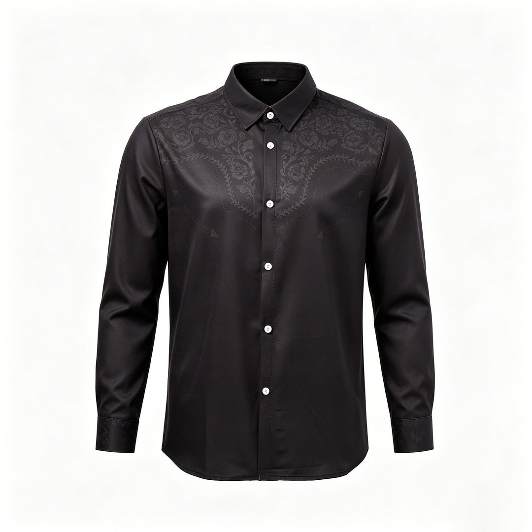 Chemise habillée western à empiècement imprimé floral noir pour homme - image 8