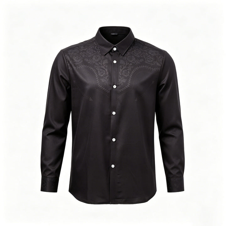 Chemise habillée western à empiècement imprimé floral noir pour homme - image 8