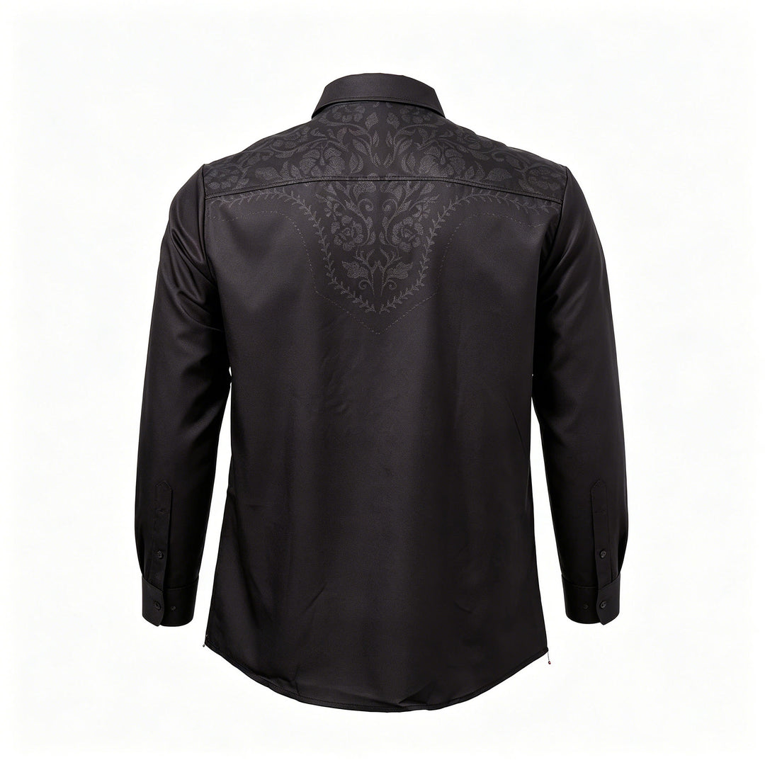 Chemise habillée western à empiècement imprimé floral noir pour homme - image 9