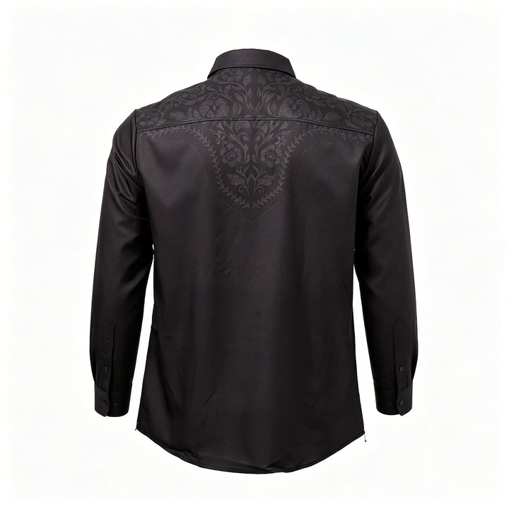 Chemise habillée western à empiècement imprimé floral noir pour homme - image 9