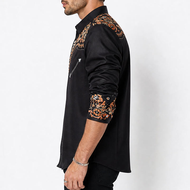 Chemise habillée pour homme, style rodéo, à imprimé floral noir et rouge - image 2
