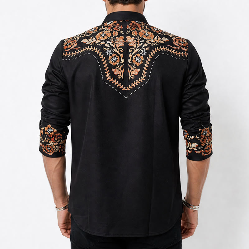 Chemise habillée pour homme, style rodéo, à imprimé floral noir et rouge - image 3