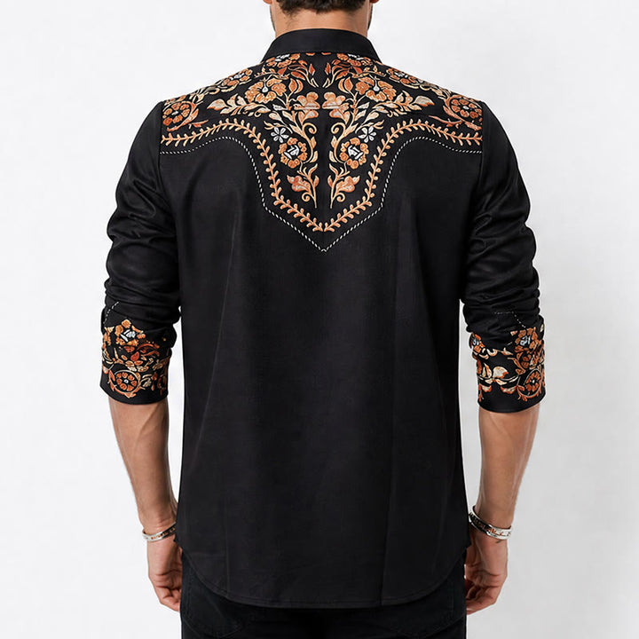 Chemise habillée pour homme, style rodéo, à imprimé floral noir et rouge - image 3